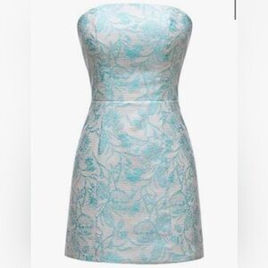 Floral Strapless Dress in Teal and White🩵